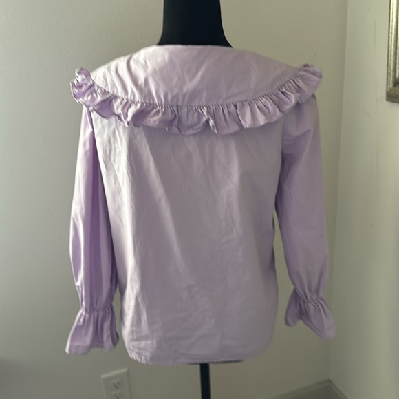 Urban Revivo Lilac ruffle collar button up blouse 3/4 painters sleeves cotton 4‎ - Picture 3 of 7